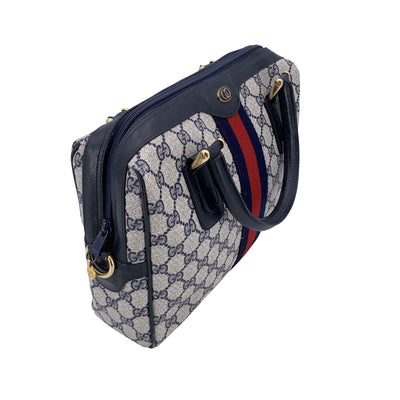 Gucci Vintage Blue Monogram Canvas Ophidia Satchel Bag with Stripes