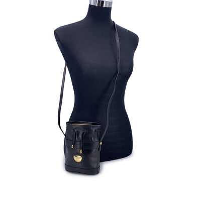 Gucci Vintage Black Leather Drawstring Mini Bucket Bag