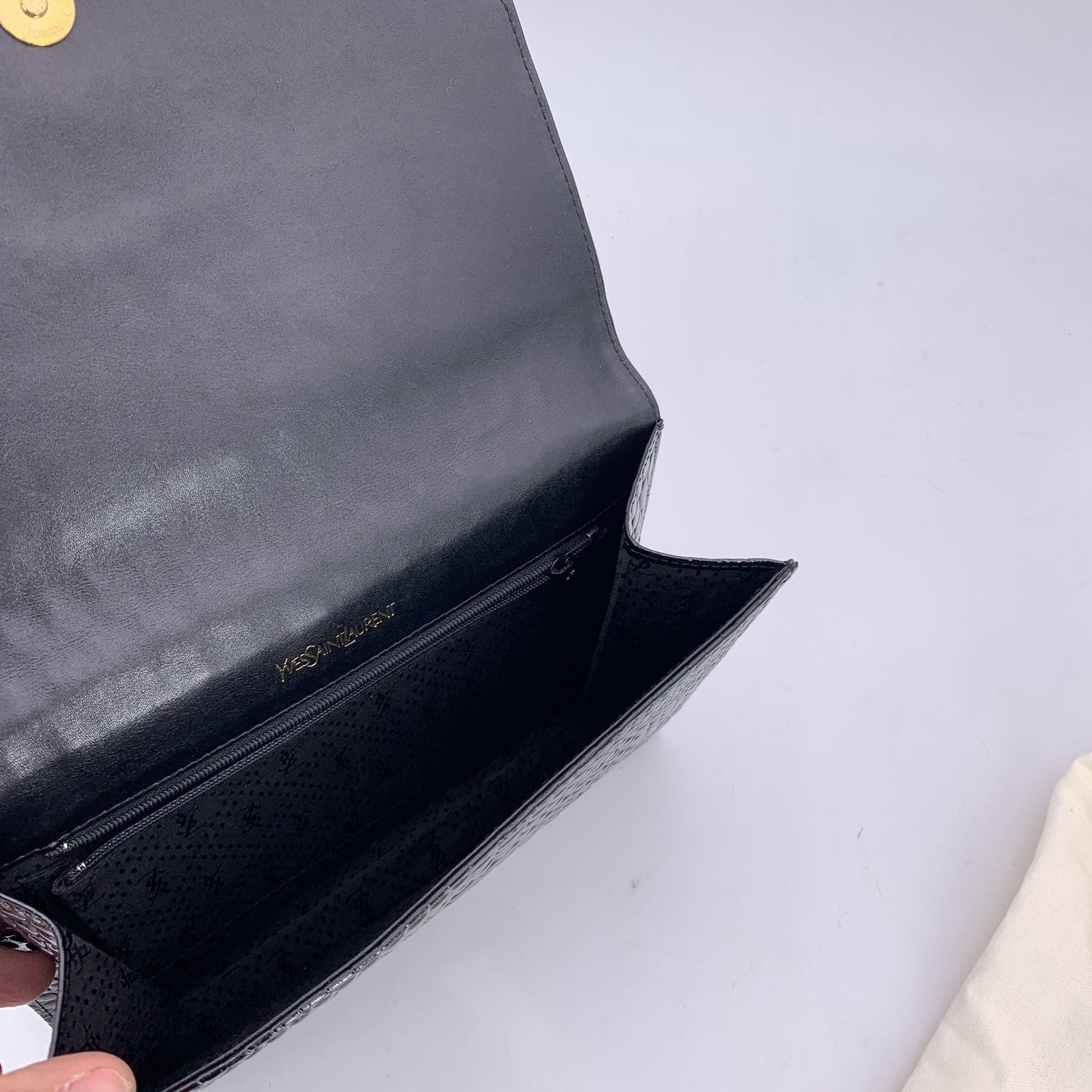 Yves Saint Laurent Vintage Black Embossed Patent Leather Clutch Bag