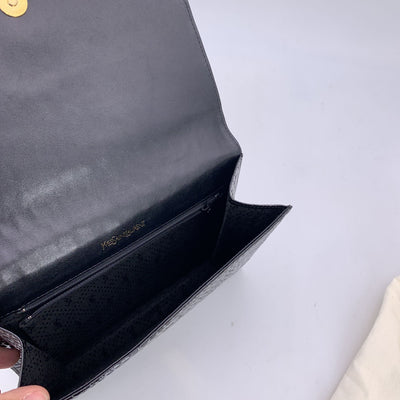 Yves Saint Laurent Vintage Black Embossed Patent Leather Clutch Bag