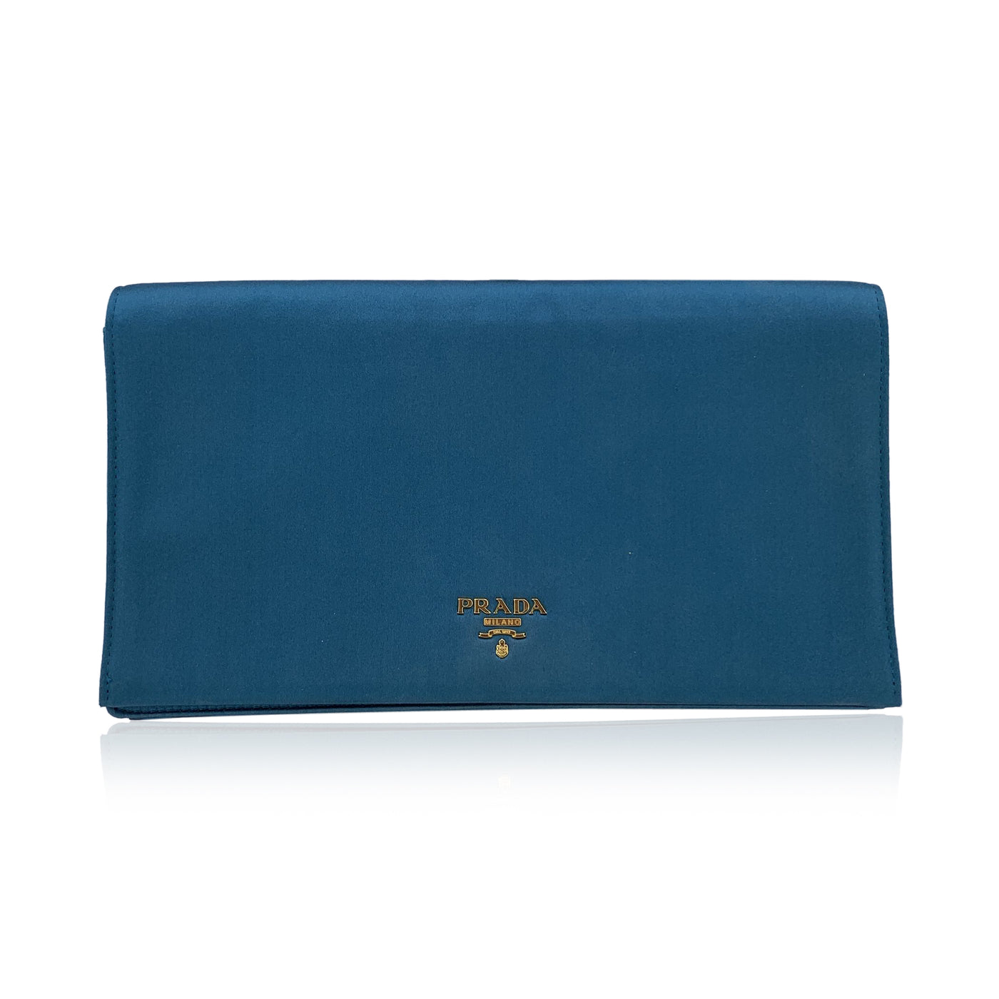 Prada Teal Blue Satin Evening Clutch Bag Pochette BP0181