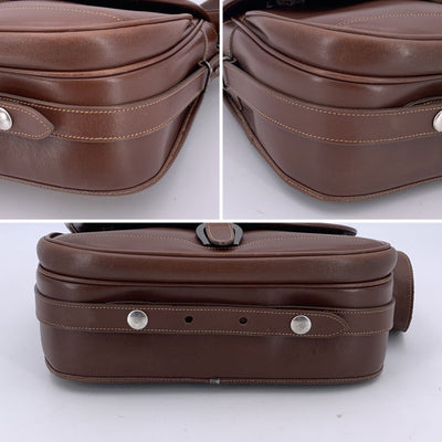 Gucci Vintage Brown Leather Intarsia Flower Flap Shoulder Bag