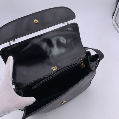 Gucci Vintage Black Leather GG Cut Out Flap Shoulder Bag
