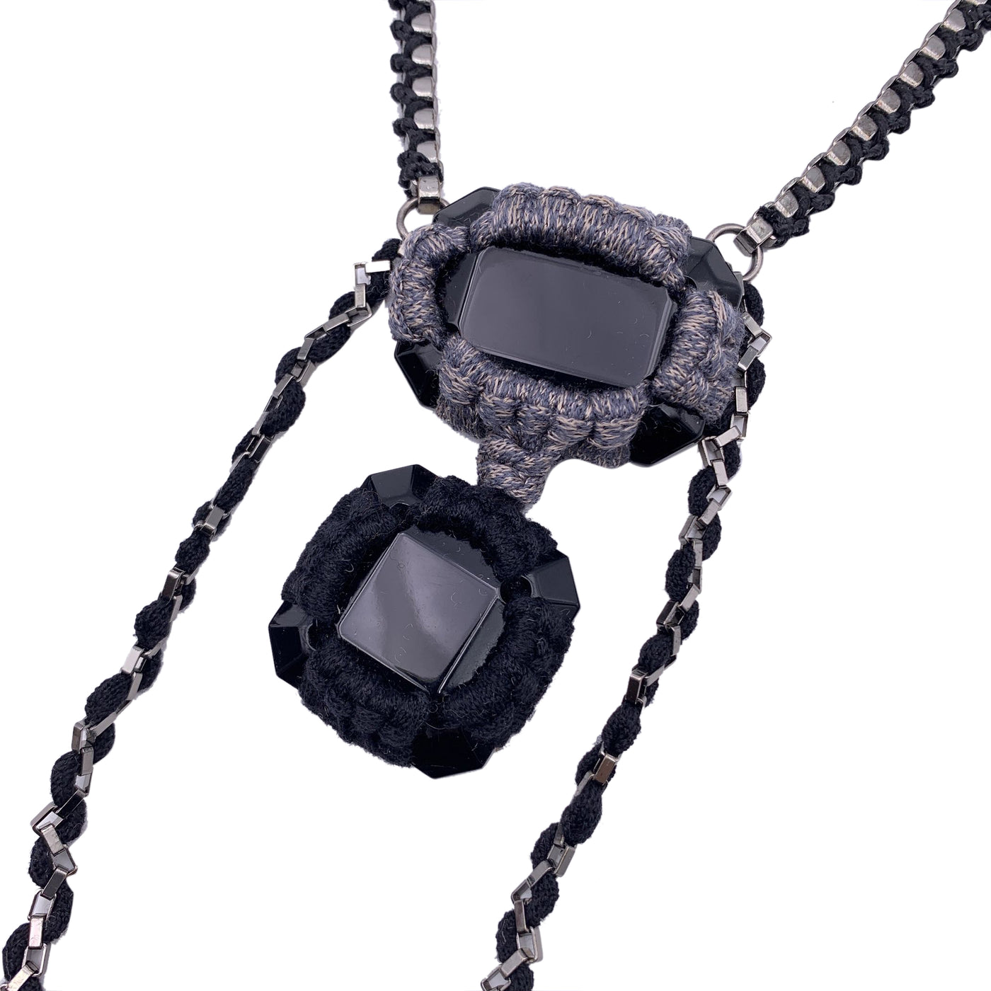 Missoni Gunmetal Crochet Faceted Stones Statement Necklace