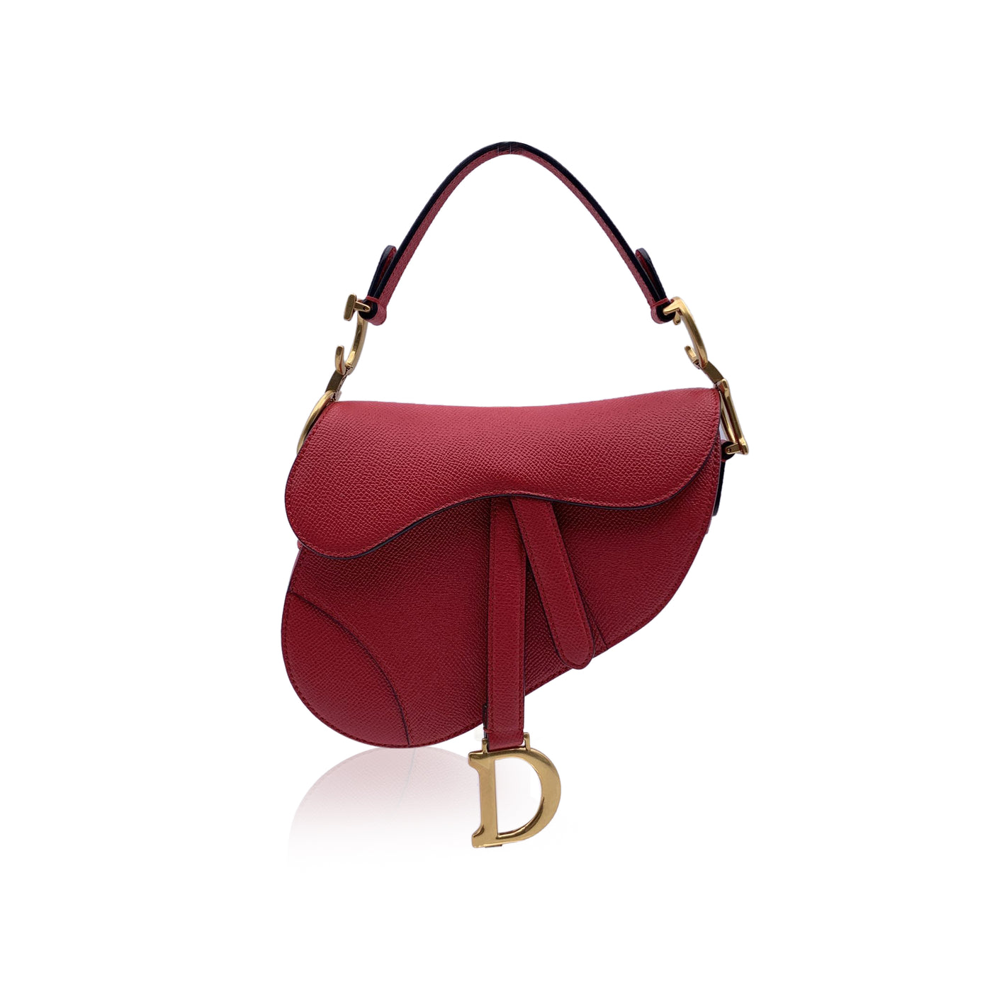 Christian Dior Red Leather Mini Saddle Bag with Shoulder Strap