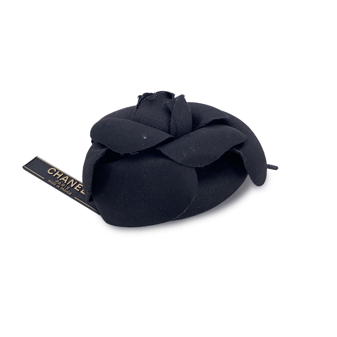 Chanel Vintage Black Satin Flower Brooch Pin Camelia Camellia