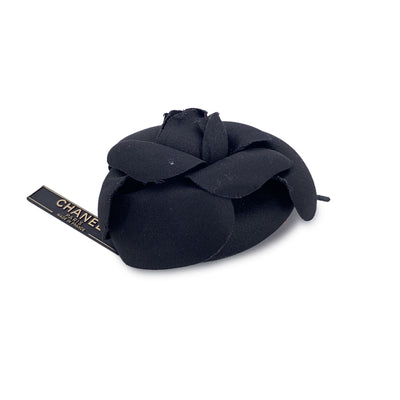 Chanel Vintage Black Satin Flower Brooch Pin Camelia Camellia