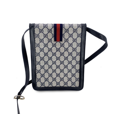 Gucci Vintage Blue Monogram Ophidia Stripes Vertical Crossbody Bag