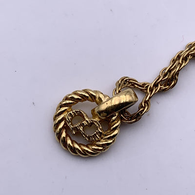 Christian Dior Gold Metal CD Logo Small Pendant Chain Necklace