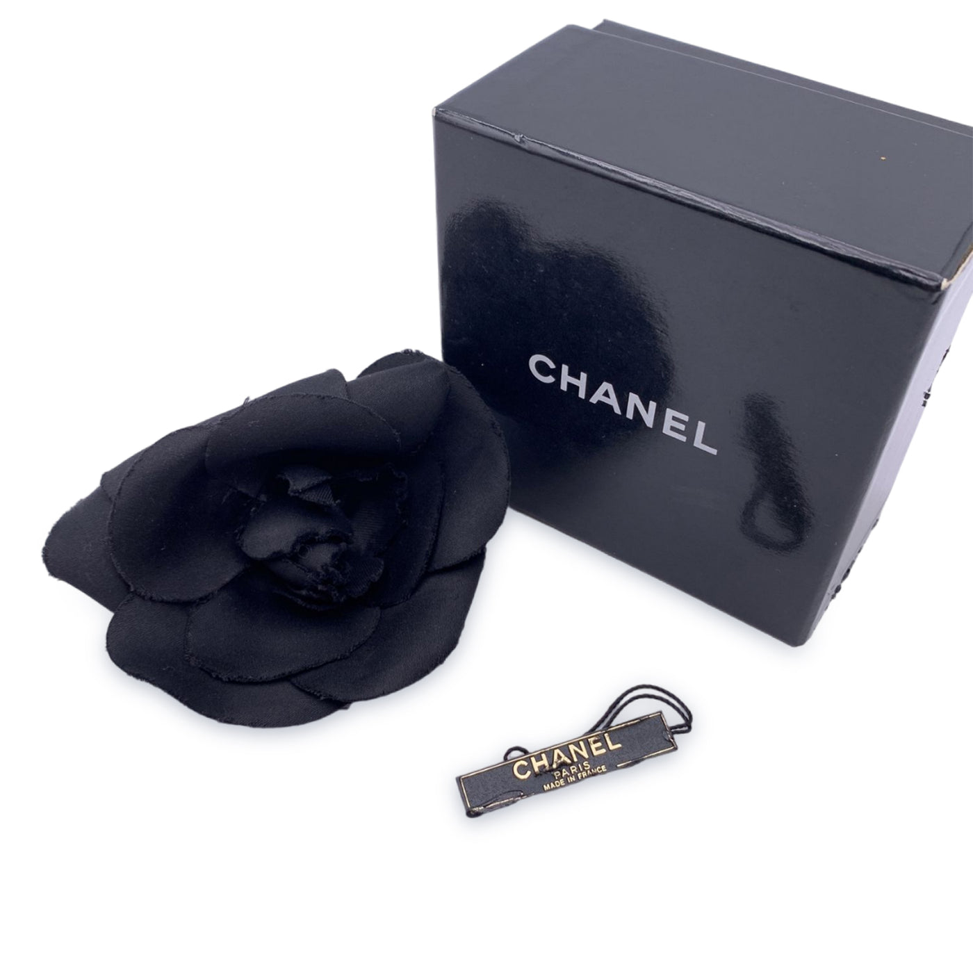 Chanel Vintage Silk Black Flower Brooch Pin Camelia Camellia