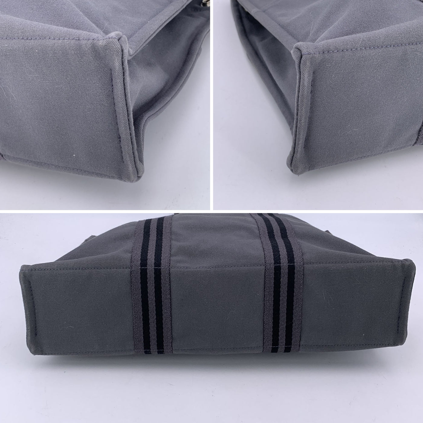 Hermes Paris Grey and Black Stripes Cotton Fourre Tout MM Tote Bag