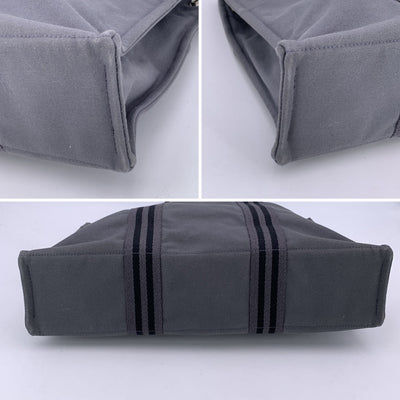 Hermes Paris Grey and Black Stripes Cotton Fourre Tout MM Tote Bag