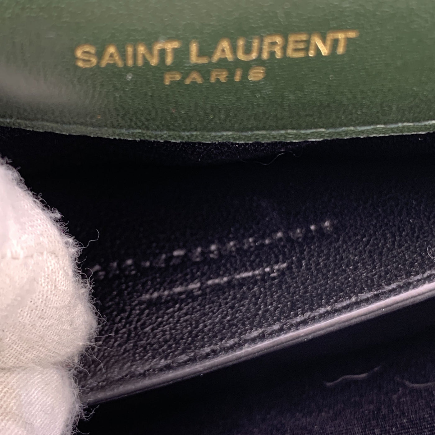 Saint Laurent Dark Green Velvet Logo Kate Tassel Clutch Shoulder Bag