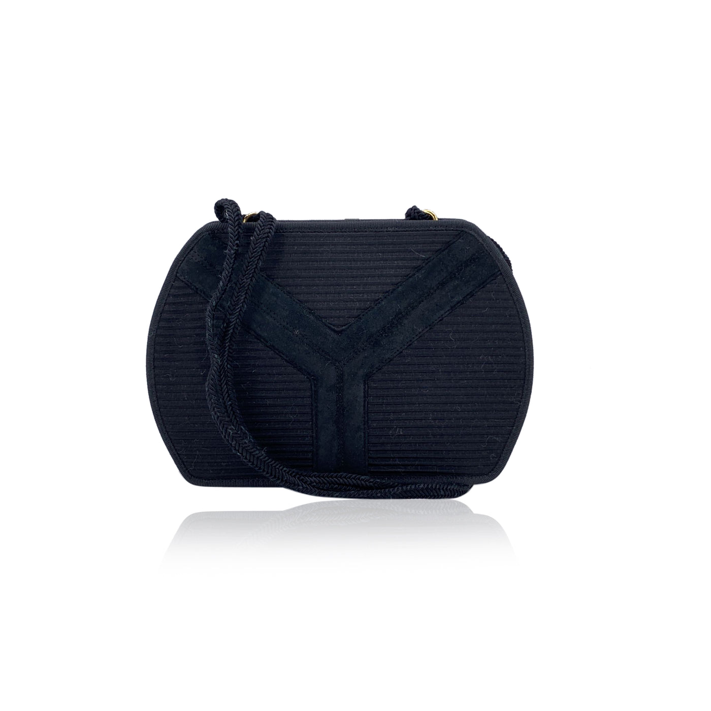 Yves Saint Laurent Vintage Black Ribbed Fabric Shoulder Bag