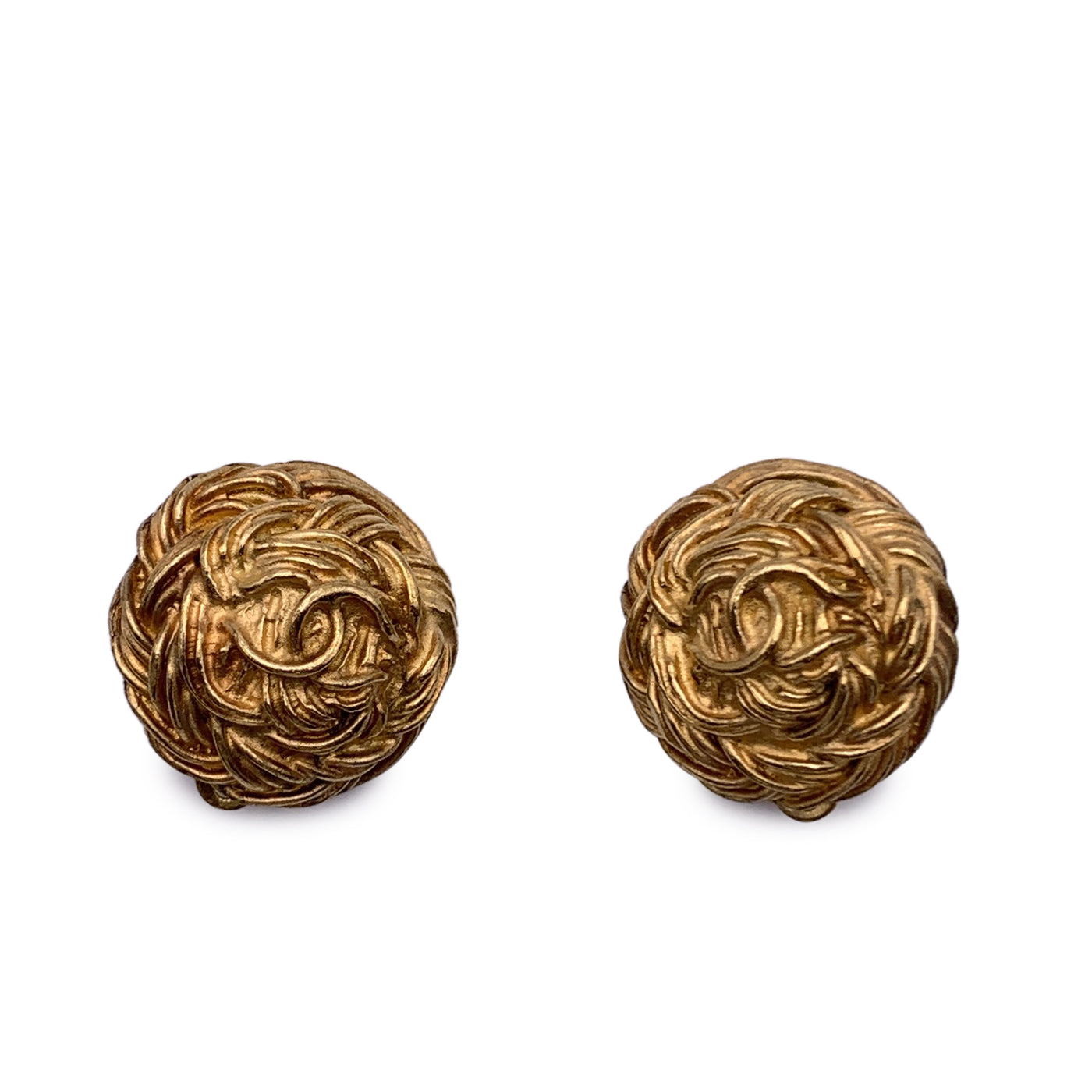 Chanel Vintage 1990s Gold Metal CC Logo Clip On Round Earrings