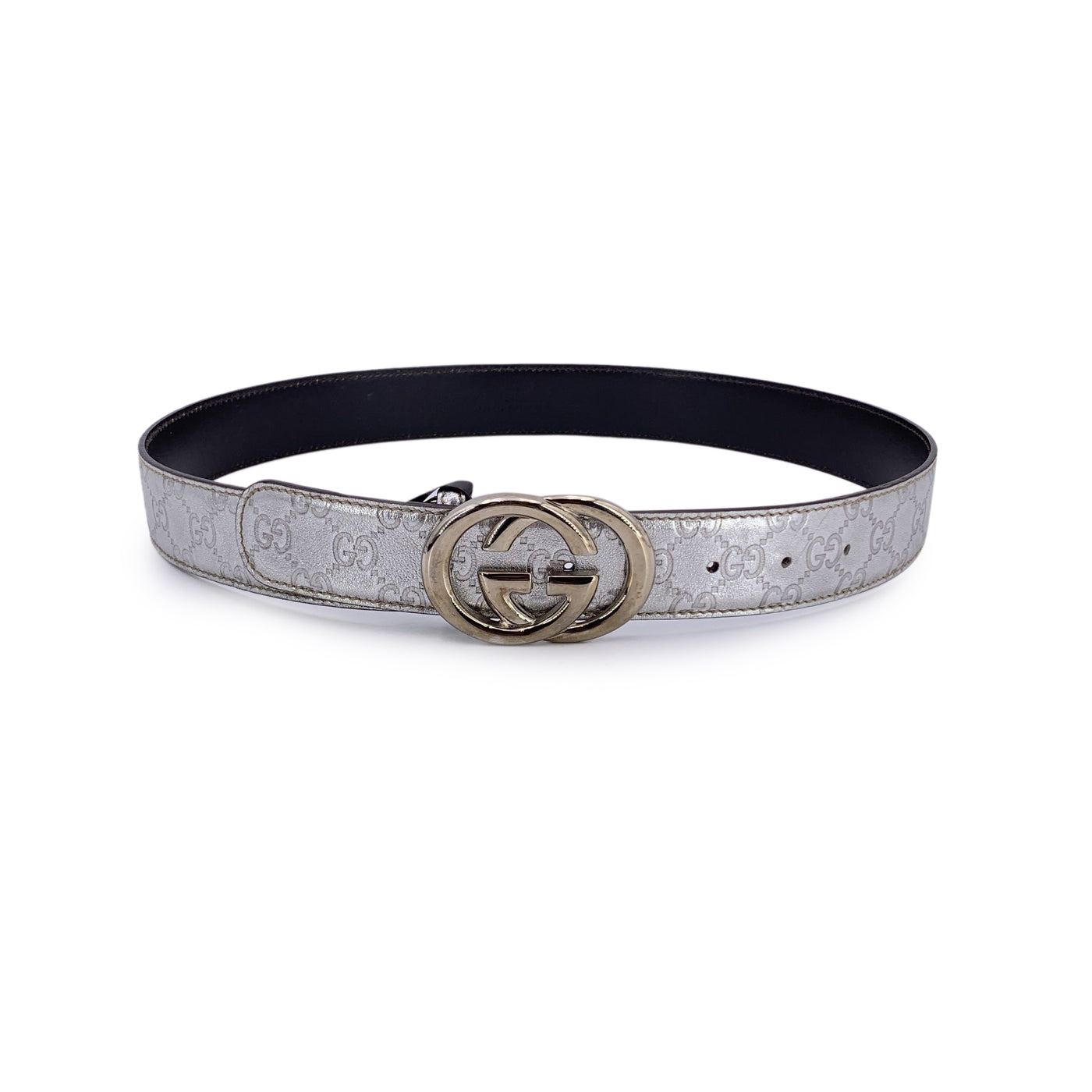 Gucci Silver Guccissima Monogram Leather Belt GG Buckle Size 95/38