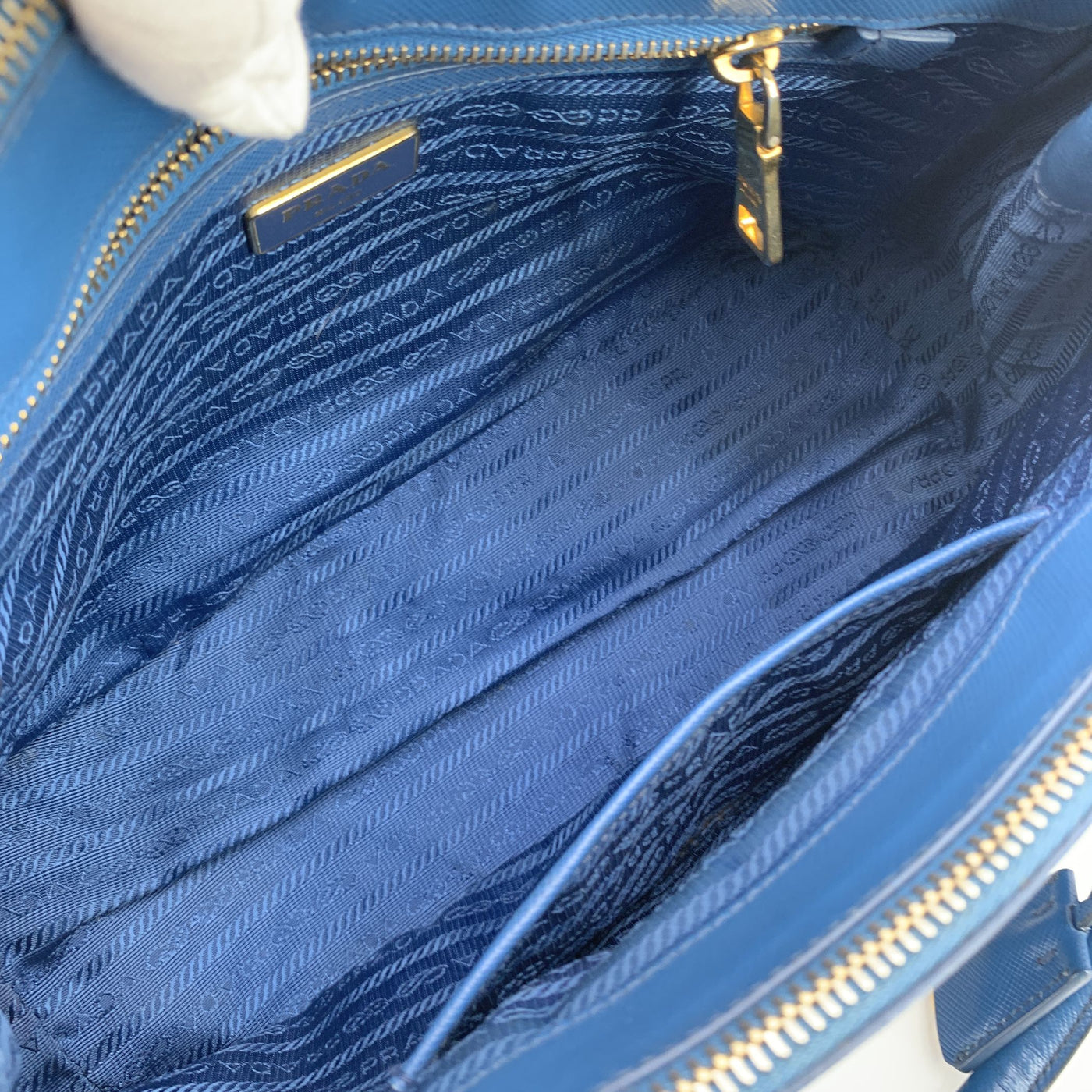 Prada Blue Saffiano Leather Galleria 2 Way Tote Satchel Bag