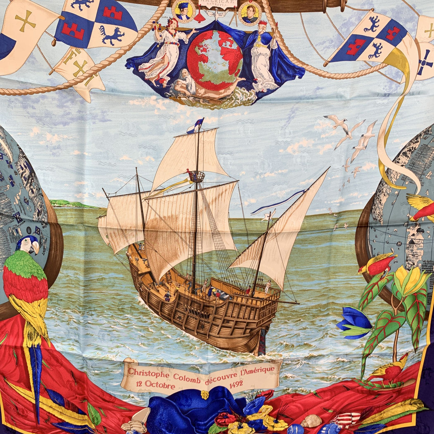 Hermes Jacquard Silk Scarf Christophe Colomb Decouvre l’Amerique