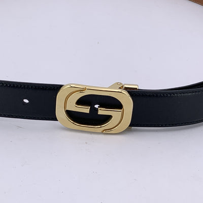 Gucci Black Leather Belt with Gold Metal GG Buckle Size 105/42