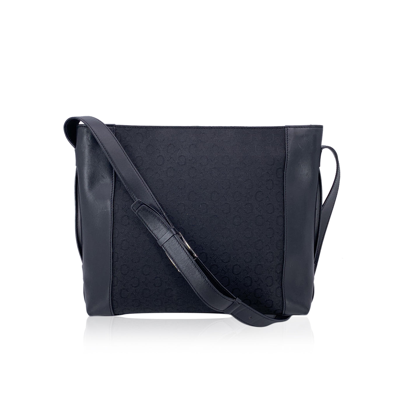 Celine Vintage Black Macadam Canvas Shoulder Bag Tote