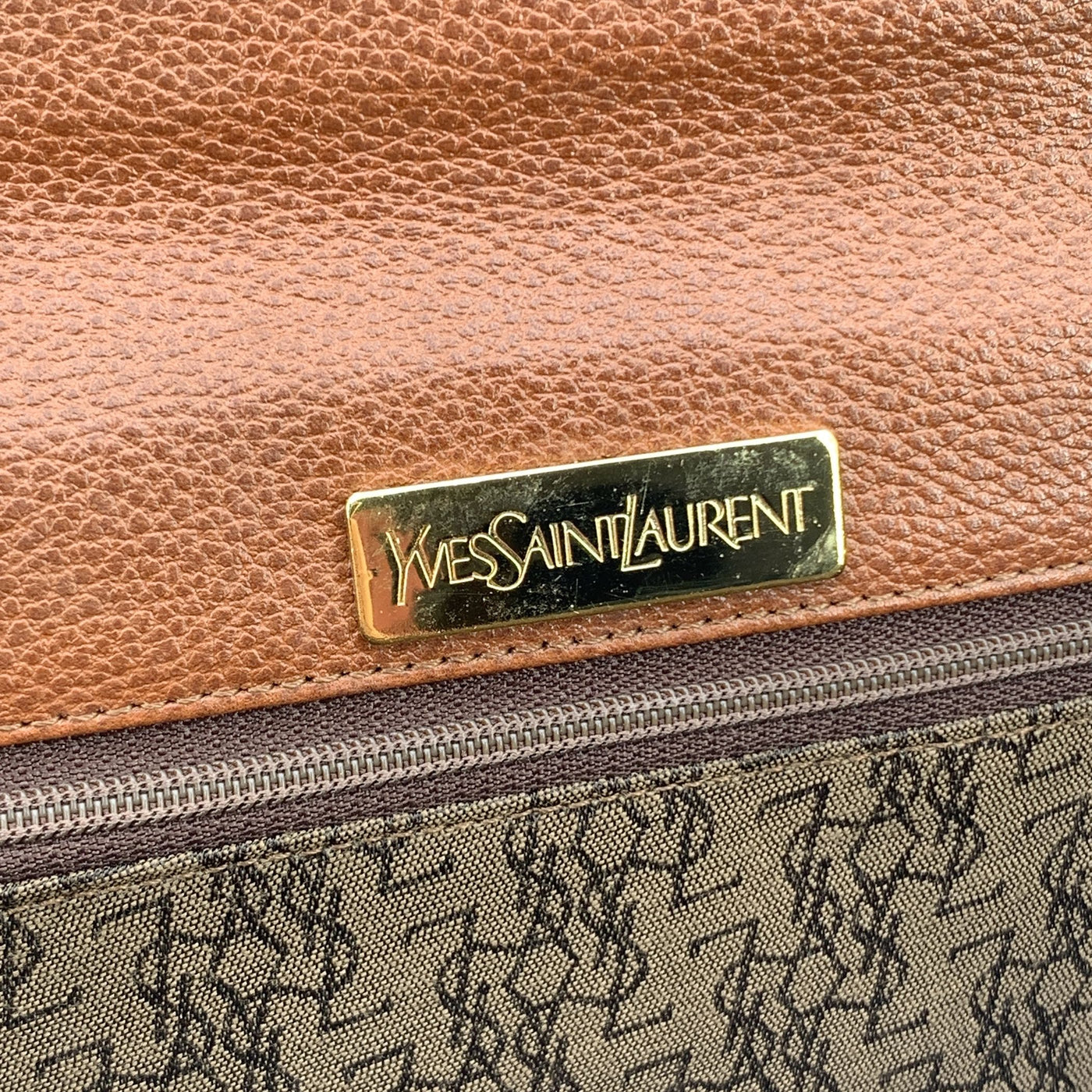 Yves Saint Laurent Vintage Brown Leather YSL Flap Clutch Bag Handbag