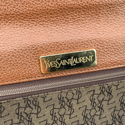 Yves Saint Laurent Vintage Brown Leather YSL Flap Clutch Bag Handbag