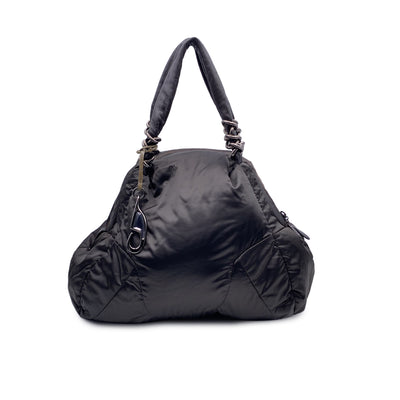 Fay Black Shiny Nylon Puffer Tote Shoulder Bag