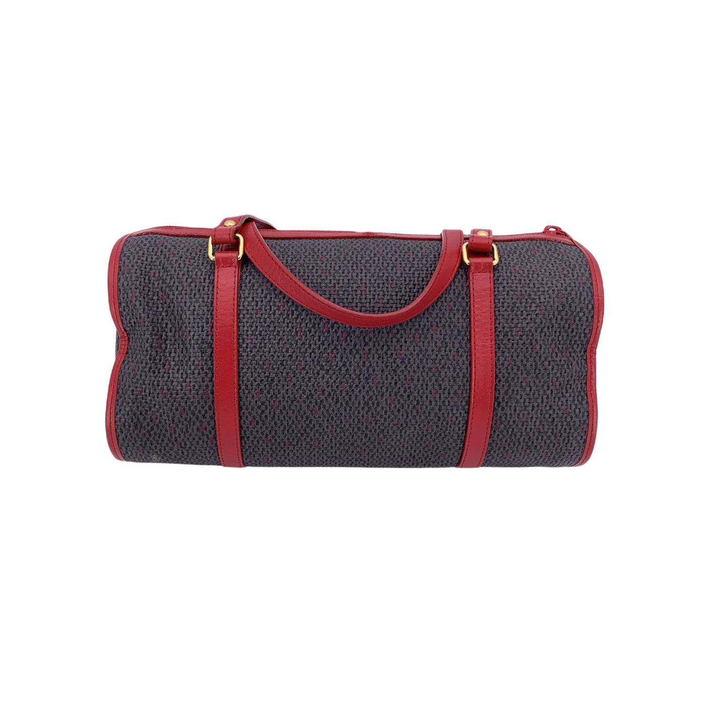 Yves Saint Laurent Grey and Red Textured Vinyl Canvas Handbag