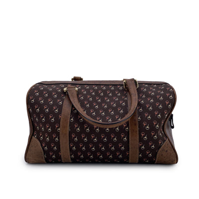 Gucci Vintage Brown Horsebit Canvas and Leather Boston Bag