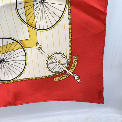 Hermes Vintage Silk Scarf Red Les Becanes 1954 Hugo Grygkar