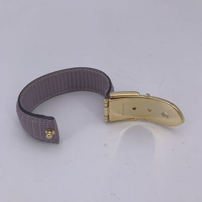 Gucci Vintage Lilac Leather Belt Bangle Cuff Bracelet Gold Buckle