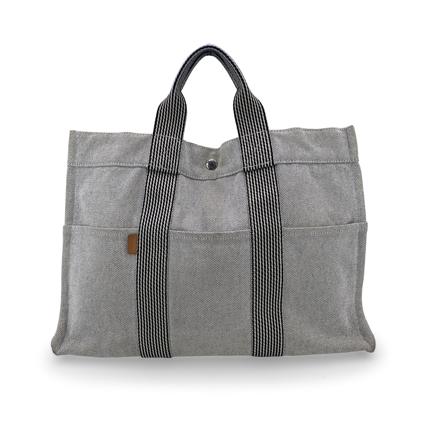 Hermes Paris Vintage Grey and Black Cotton Fourre Tout MM Tote Bag