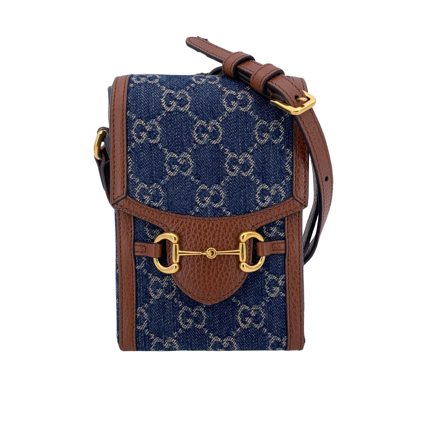 Gucci Monogram Denim and Leather Horsebit 1955 Mini Crossbody Bag