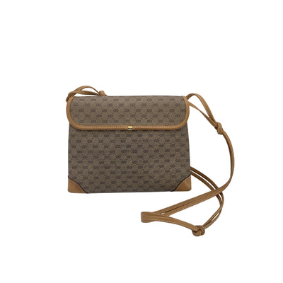 Gucci Vintage Beige Monogram Canvas Leather Small Flap Shoulder Bag