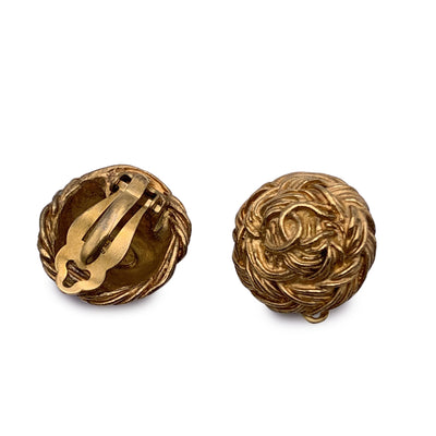 Chanel Vintage 1990s Gold Metal CC Logo Clip On Round Earrings