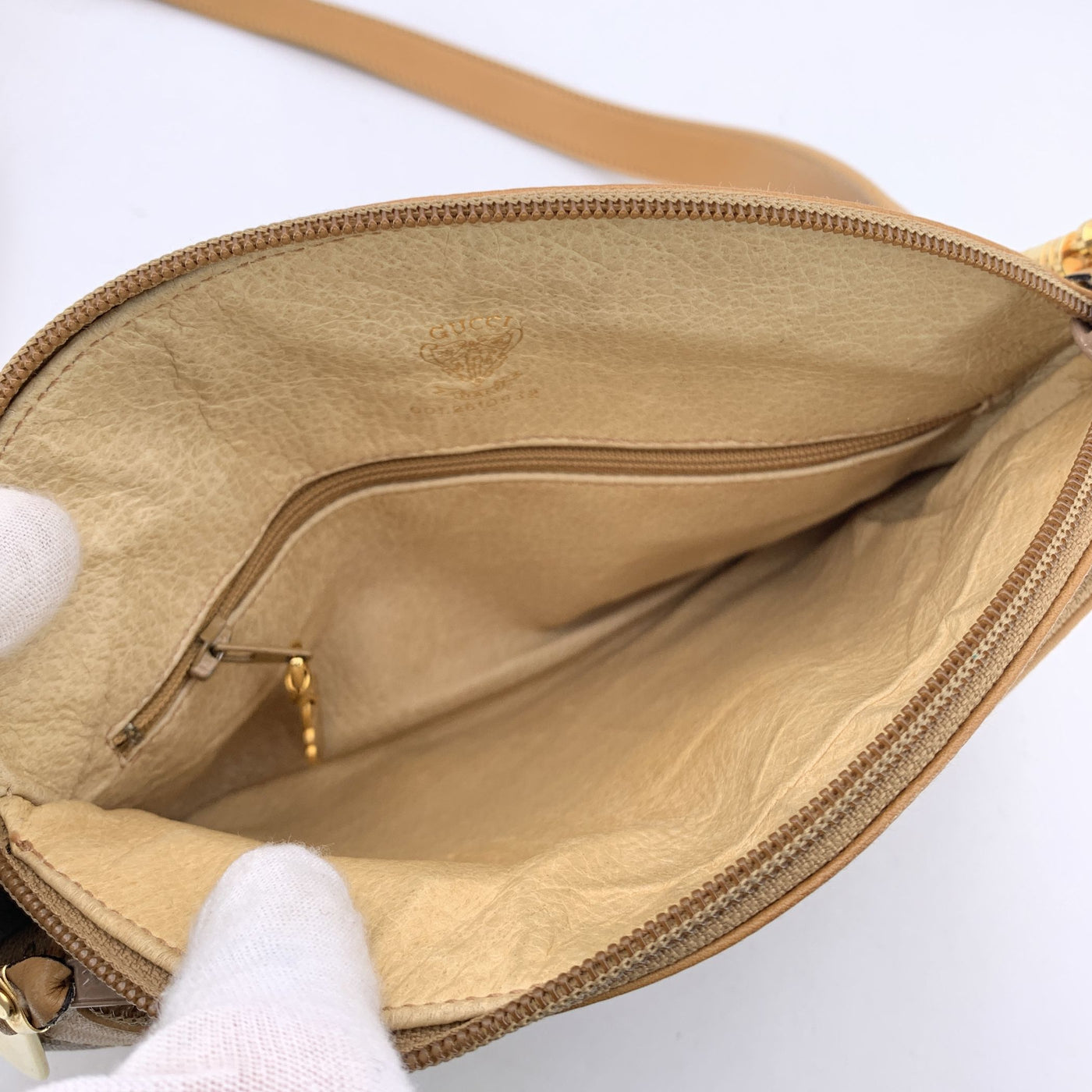 Gucci Vintage Beige Monogram Canvas Semi Round Crossbody Bag