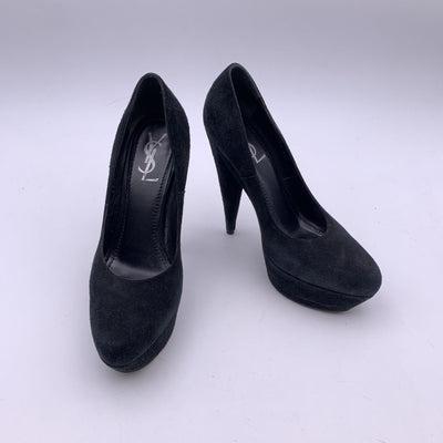 Yves Saint Laurent Black Suede Close Toe Platform Pumps Heels 40