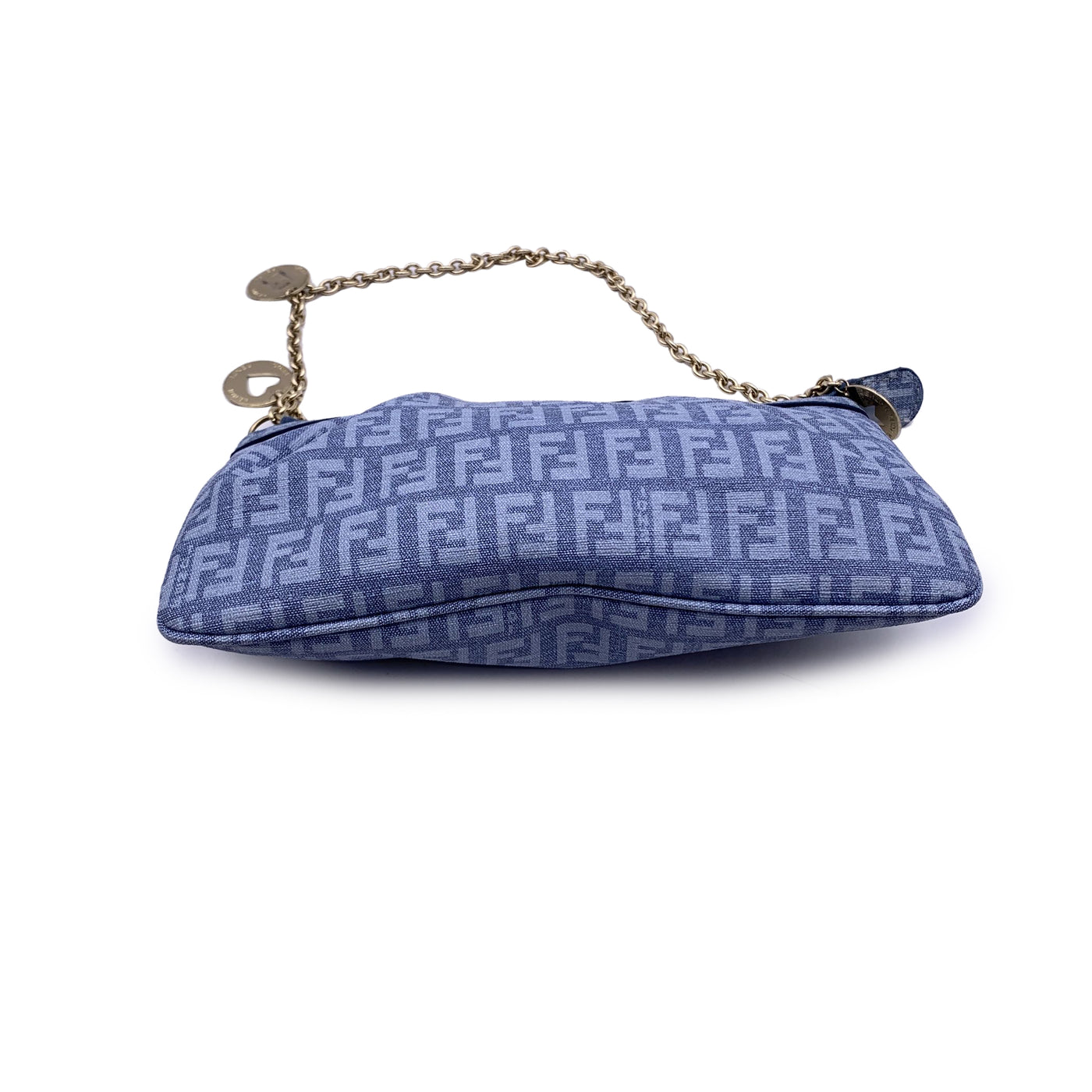 Fendi Light Blue Monogram Zucchino Canvas Pochette Charm Small Bag