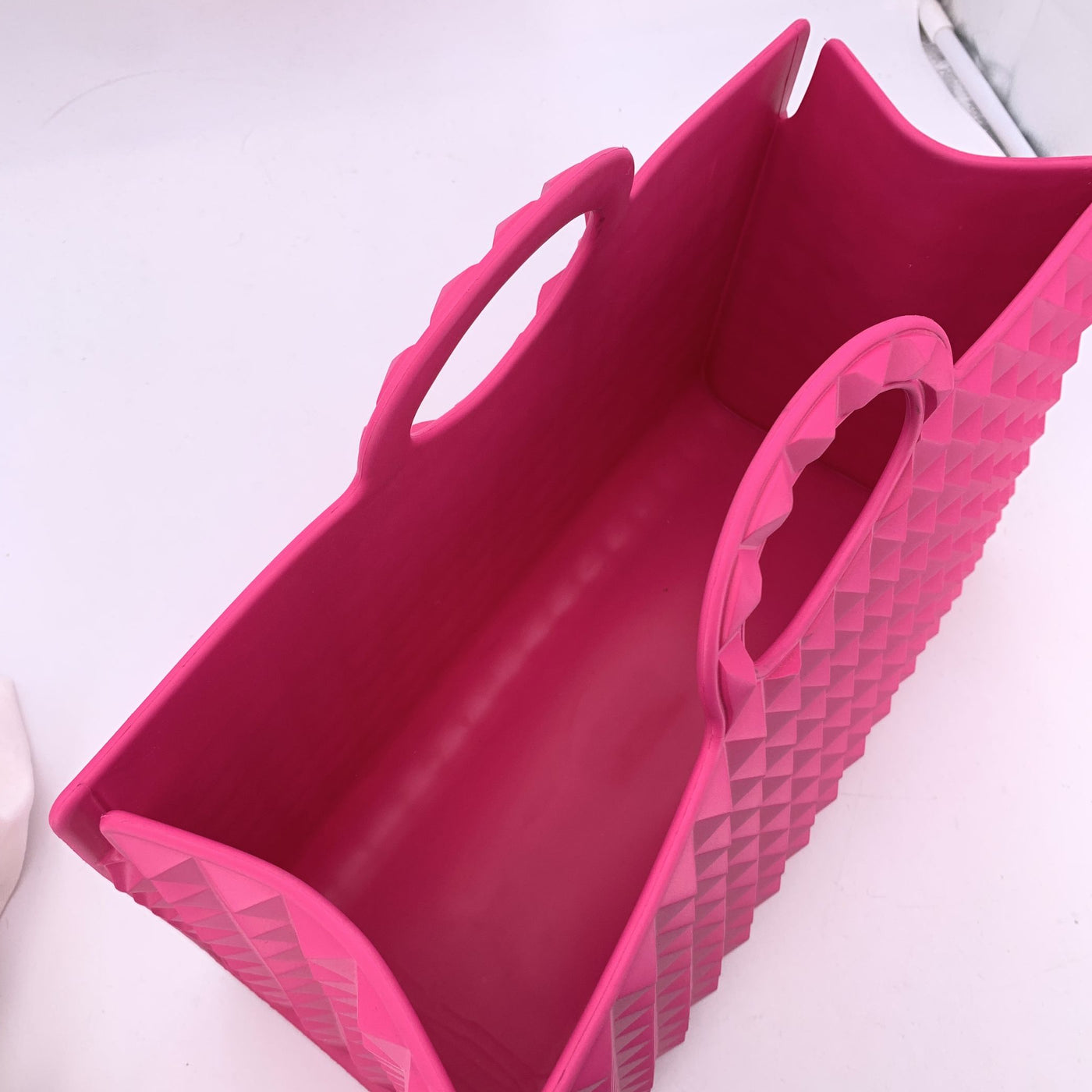 Valentino Garavani Fuchsia Rubber Le Troisieme Tote Handbag Bag