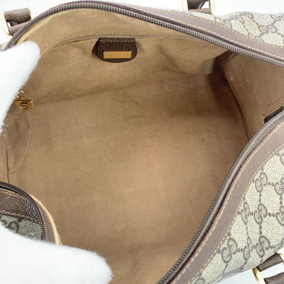 Gucci Vintage Beige Monogram Canvas Leather GG Logo Boston Bag