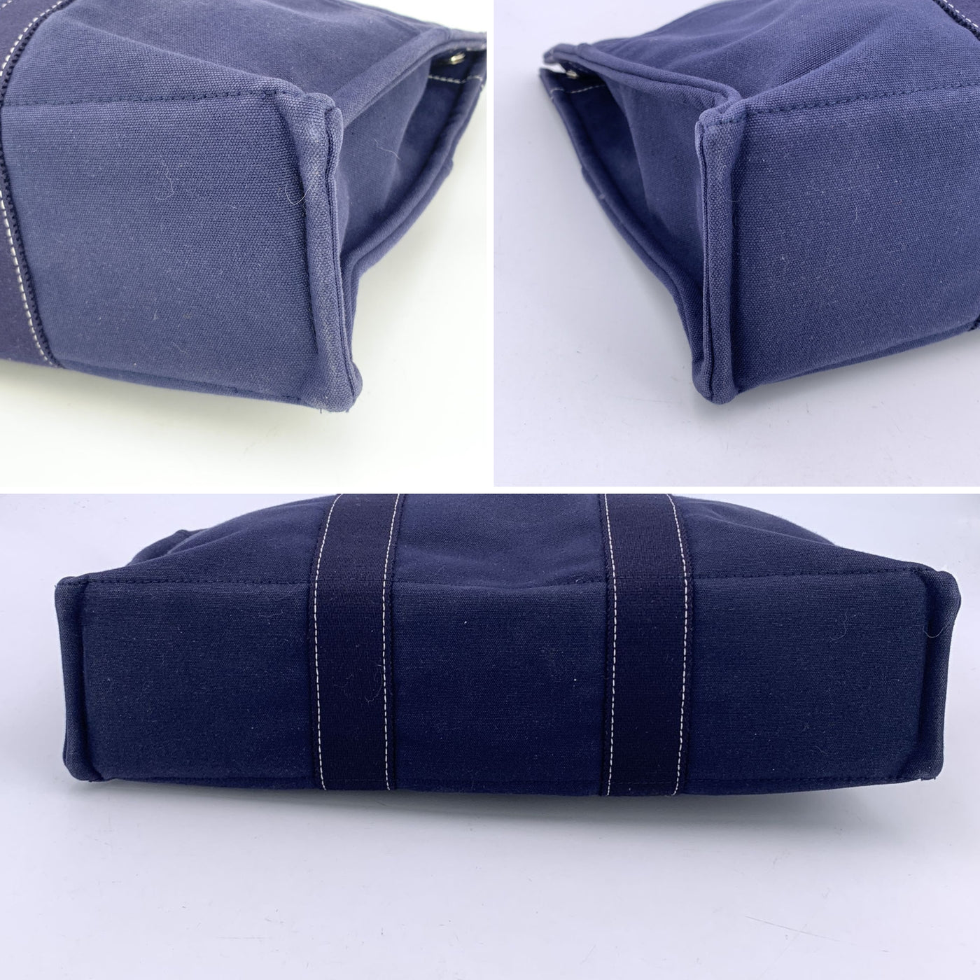 Hermes Paris Vintage Blue Canvas Cotton Fourre Tout MM Bag Tote