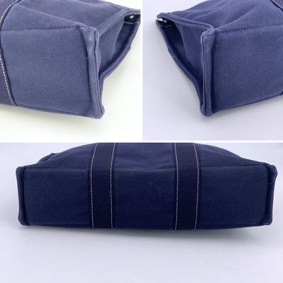 Hermes Paris Vintage Blue Canvas Cotton Fourre Tout MM Bag Tote