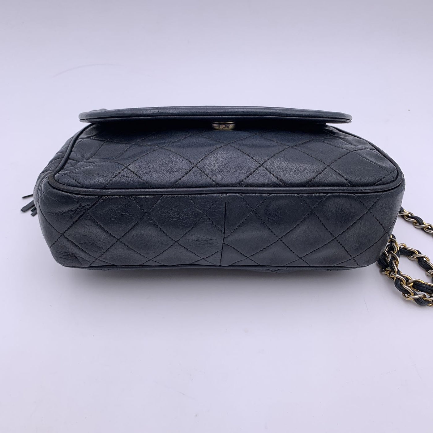 Chanel Vintage Dark Blue Quilted Leather CC Logo Tassel Shoulder Bag