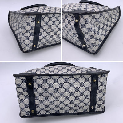 Gucci Vintage Blue Monogram Canvas Satchel Bag with Stripes