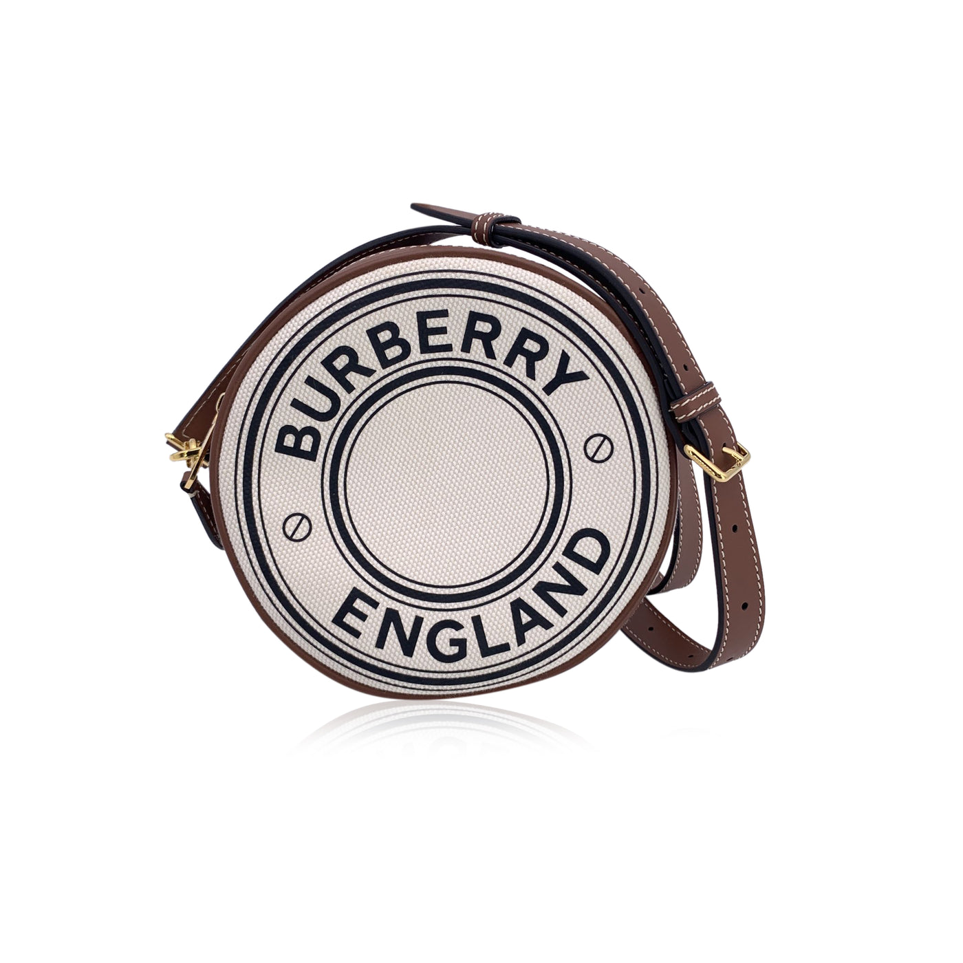 Burberry Beige Canvas Logo Print Louise Round Crossbody Bag