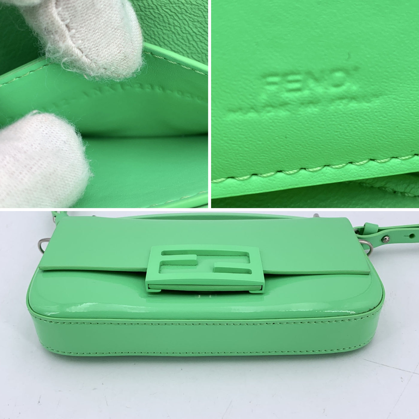 Fendi Green Patent Leather and Leather Baguette Phone Pouch