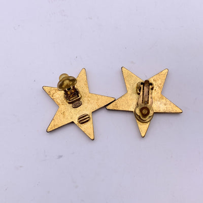 Chanel Vintage Gold Metal Beige Stars CC Logos Clip On Earrings