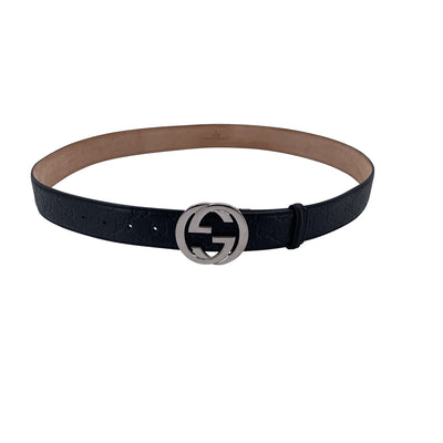 Gucci Black Guccissima Monogram Leather Belt GG Buckle Size 115/46