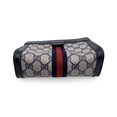 Gucci Vintage Blue Monogram Canvas Cosmetic Bag Small Clutch Stripes