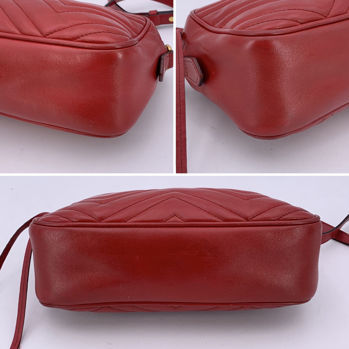 Gucci Red Leather Small GG Marmont Matelassè Camera Shoulder Bag
